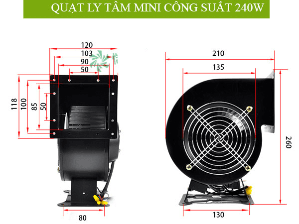 Kích Thước Quạt Ly Tâm Mini 240W