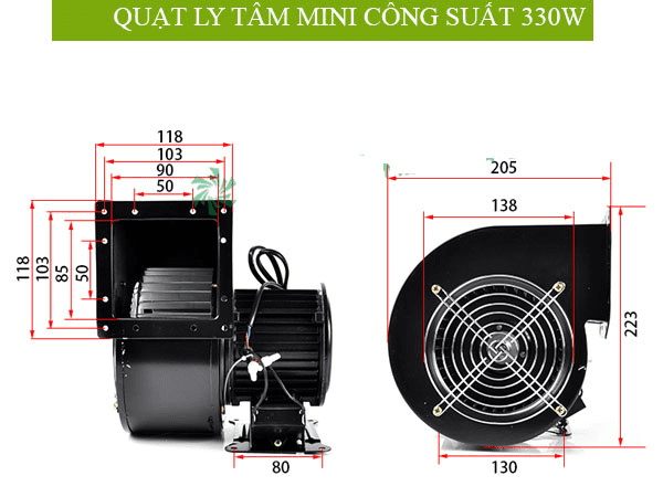 Kích Thước Quạt Ly Tâm Mini 330W
